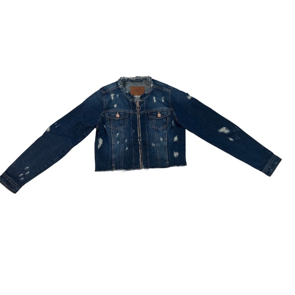 BBJ Los Angeles Distressed Cropped Denim Jacket, Size: M - Picture 3 of 8